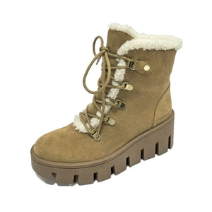 cow suede leathe Waterproof ankle Snow Boots Women Winter Plush Thick Soled Outdoor Shoes