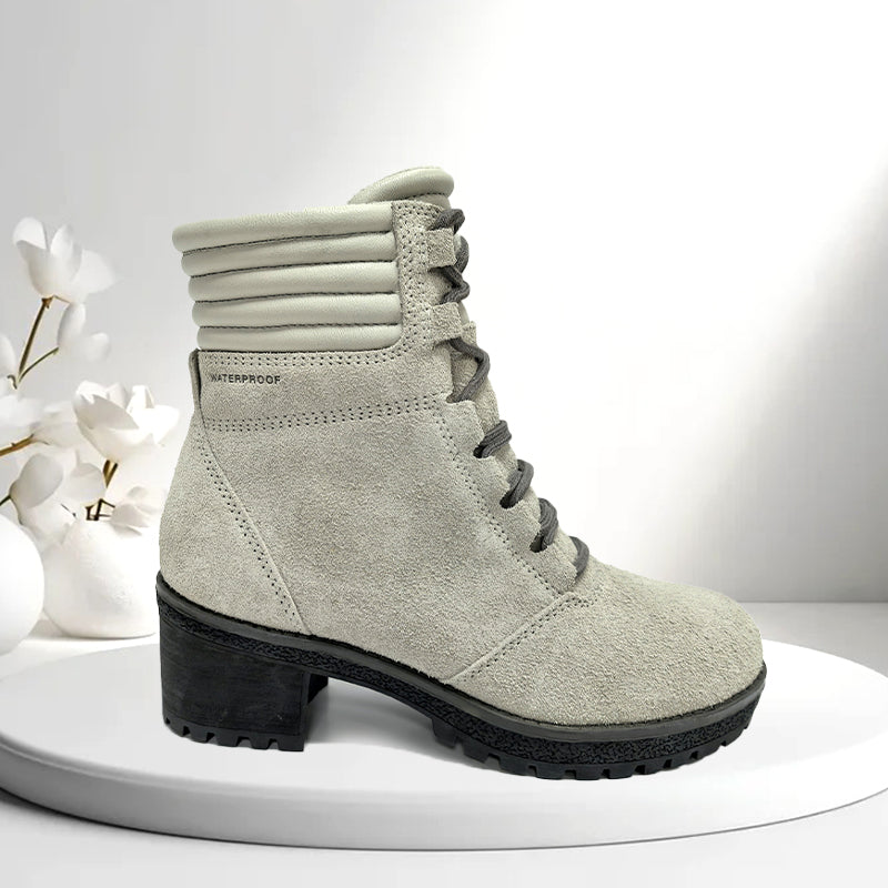 women cow suede leather snow  shoes waterproof ankle boots high-heeled fur lining Waterproof insulated ladies snow boots