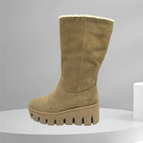 cow suede leathe Waterproof High Top Snow Boots Women Winter Plush Thick Soled Outdoor Cotton Shoes