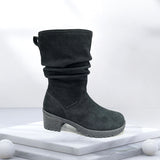 women cow suede leather snow shoes waterproof boots high-heeled boots Waterproof insulated ladies snow boots